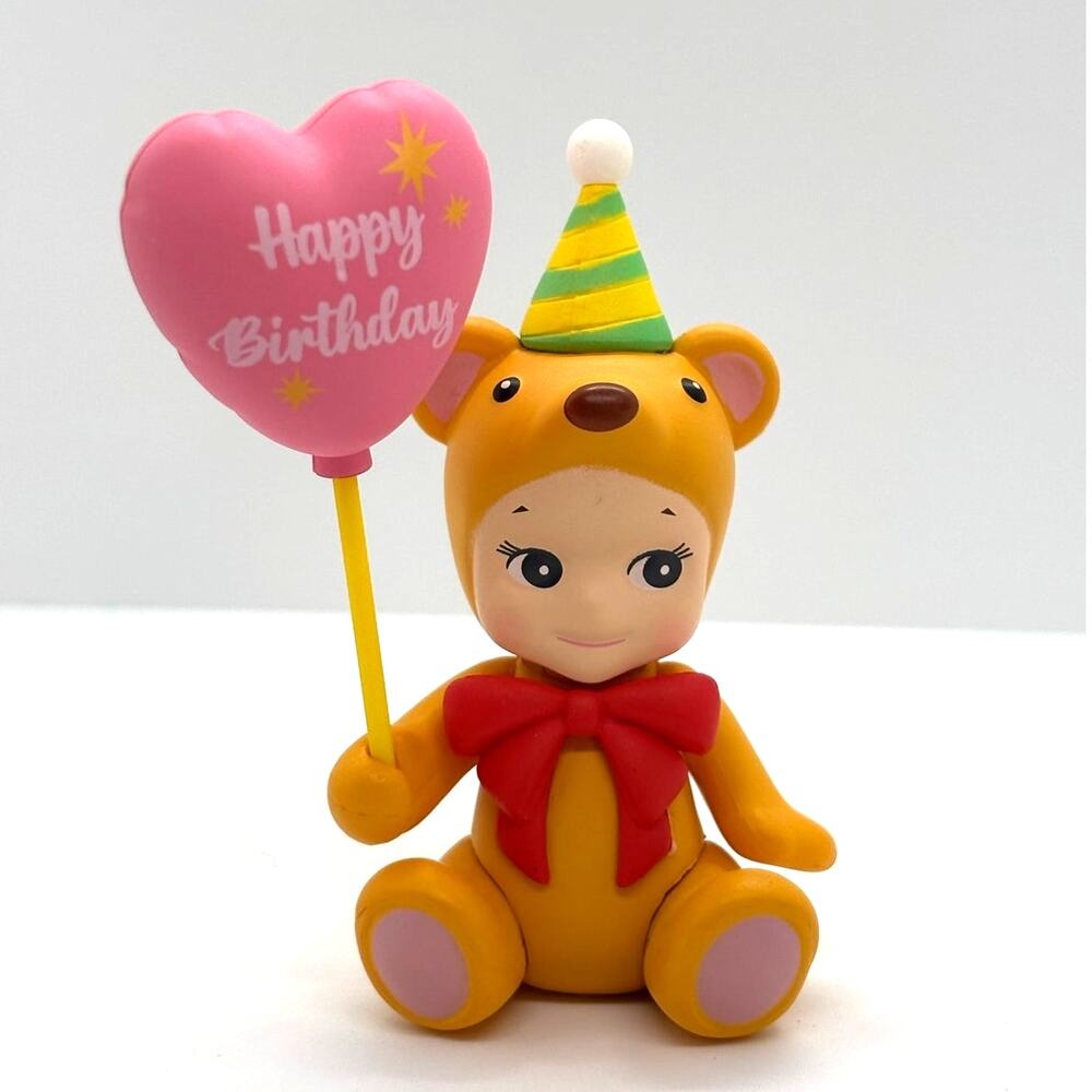 New Unbranded Kewpie/Angel Collectible Mini Figure, Birthday Bear w/Balloon